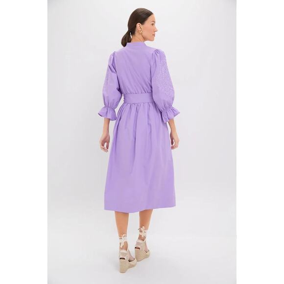 Hyacinth House Tuckernuck Midi Dress Medium Lilac Embroidered Puff Sleeve Cotton - Picture 4 of 14